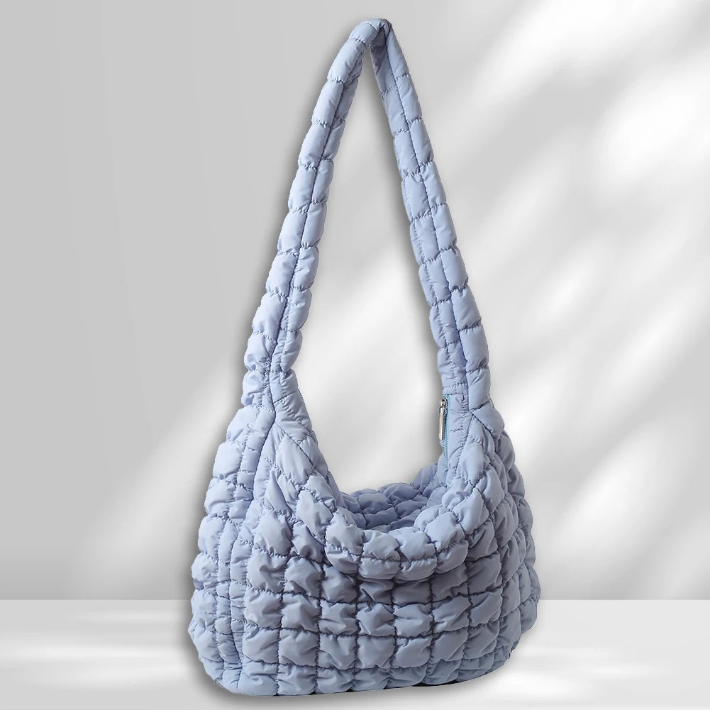 Ladies Tote Bags Large Capacity Lattice Pattern Female Hand Bag Casual Fashion Simple Nylon Quilted Elegant for Weekend Vacation