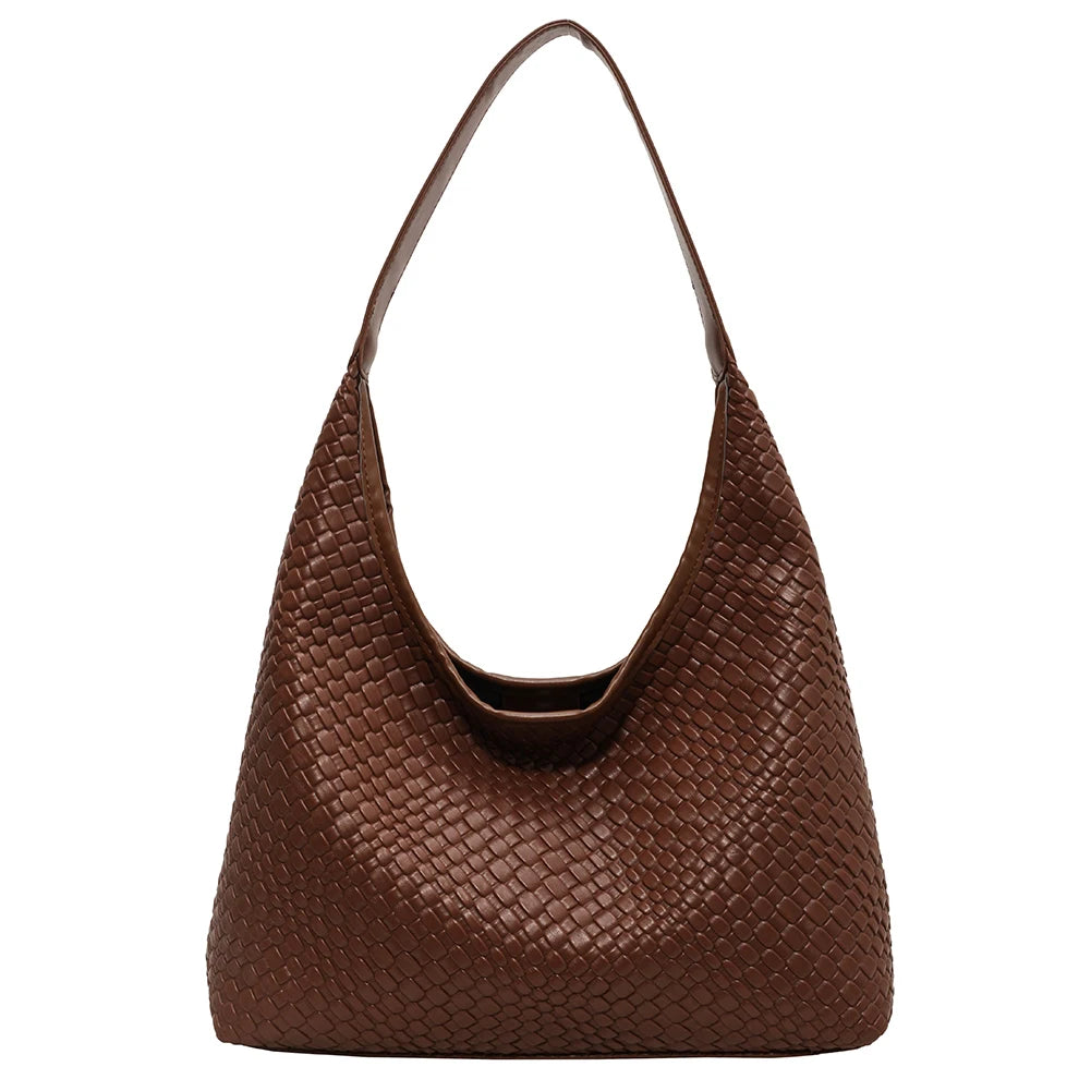 Ladies PU Woven Tote Bag For Women Large Shoulder Satchel Hobo Bag with Pouch Casual Top Handle Bag Armpit Handbag Shopping Bag