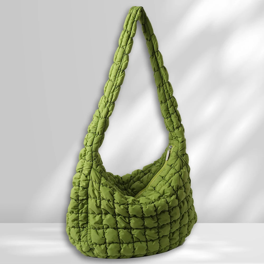 Ladies Tote Bags Large Capacity Lattice Pattern Female Hand Bag Casual Fashion Simple Nylon Quilted Elegant for Weekend Vacation