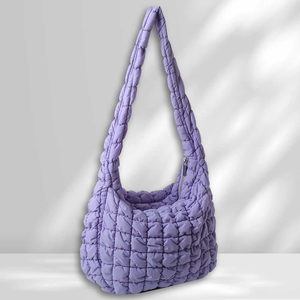 Ladies Tote Bags Large Capacity Lattice Pattern Female Hand Bag Casual Fashion Simple Nylon Quilted Elegant for Weekend Vacation