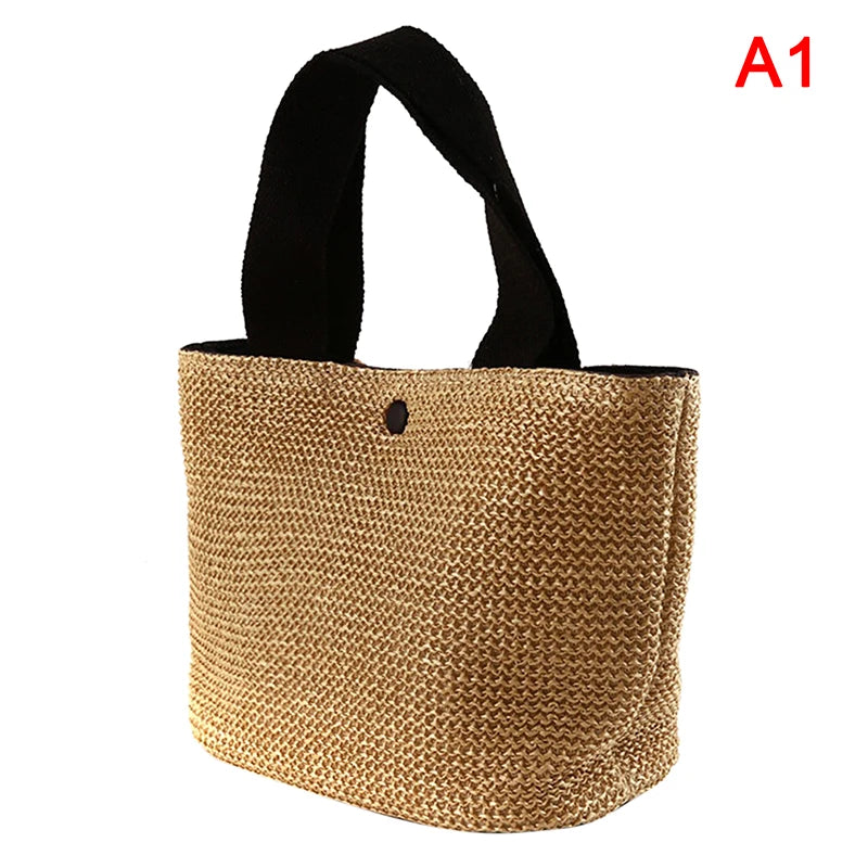 Elegant Ladies Straw Woven Handbag Women Holiday Beach Casual Tote Top-Handle Bags Fashion Retro Shoulder Bags