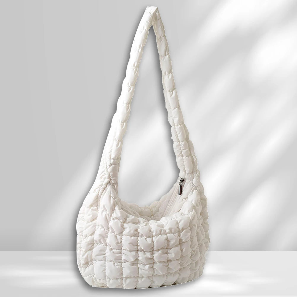Ladies Tote Bags Large Capacity Lattice Pattern Female Hand Bag Casual Fashion Simple Nylon Quilted Elegant for Weekend Vacation