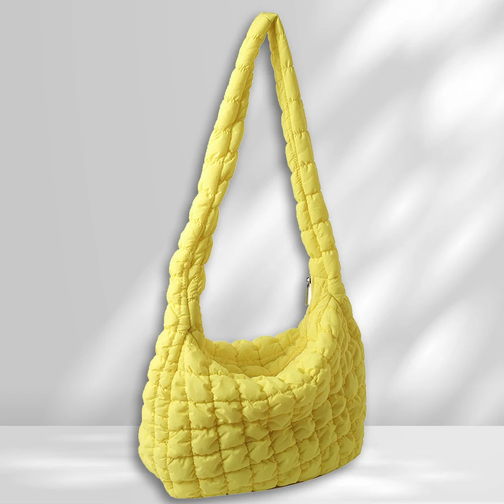 Ladies Tote Bags Large Capacity Lattice Pattern Female Hand Bag Casual Fashion Simple Nylon Quilted Elegant for Weekend Vacation