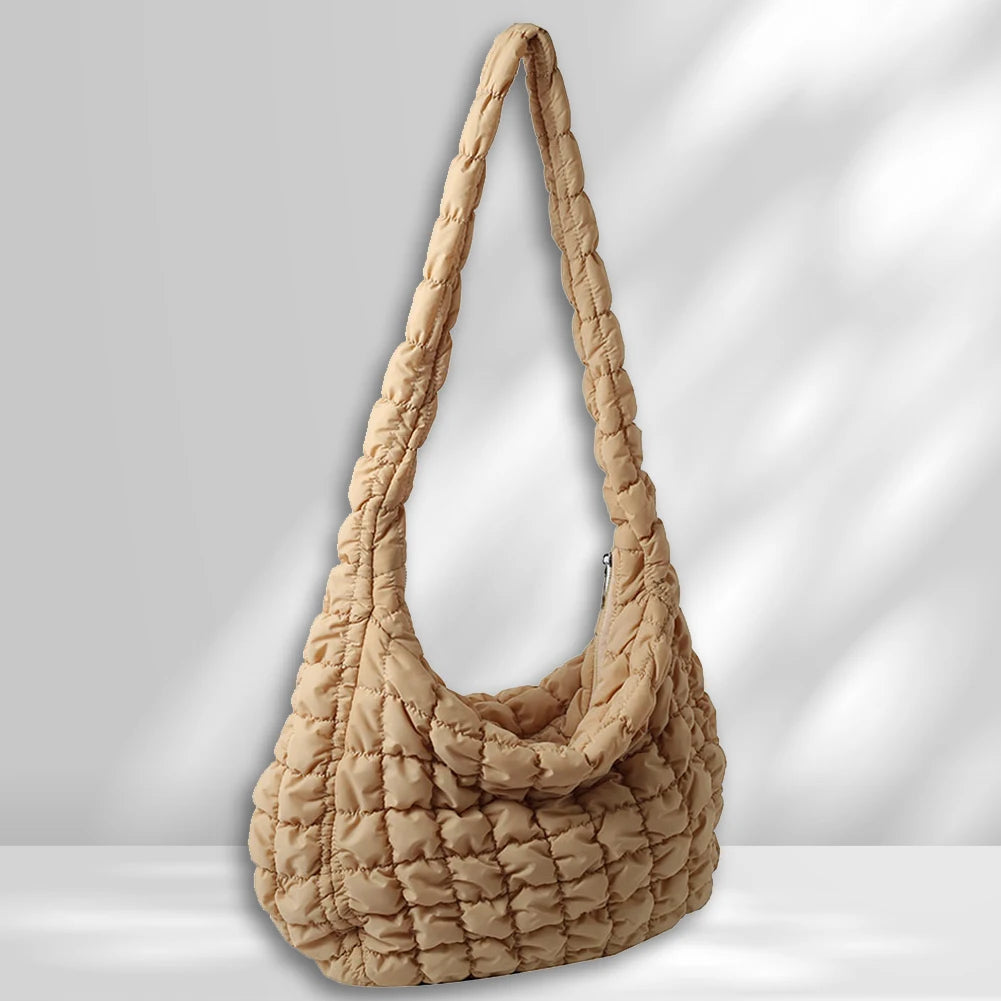 Ladies Tote Bags Large Capacity Lattice Pattern Female Hand Bag Casual Fashion Simple Nylon Quilted Elegant for Weekend Vacation