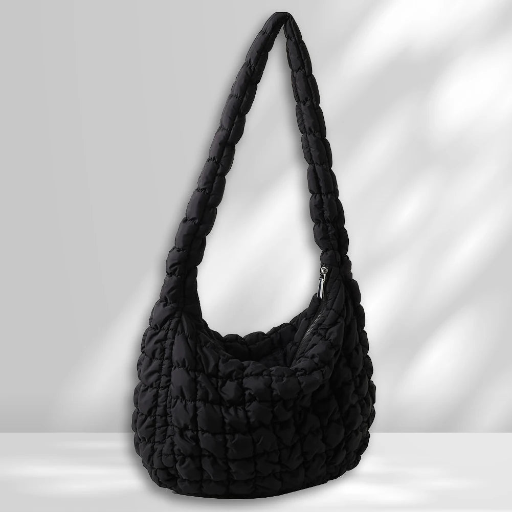Ladies Tote Bags Large Capacity Lattice Pattern Female Hand Bag Casual Fashion Simple Nylon Quilted Elegant for Weekend Vacation