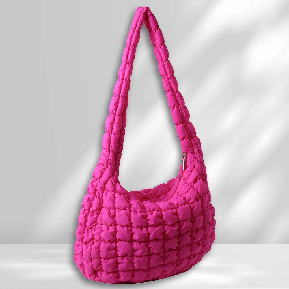 Ladies Tote Bags Large Capacity Lattice Pattern Female Hand Bag Casual Fashion Simple Nylon Quilted Elegant for Weekend Vacation