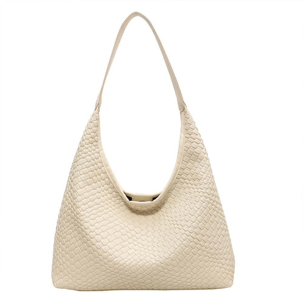 Ladies PU Woven Tote Bag For Women Large Shoulder Satchel Hobo Bag with Pouch Casual Top Handle Bag Armpit Handbag Shopping Bag