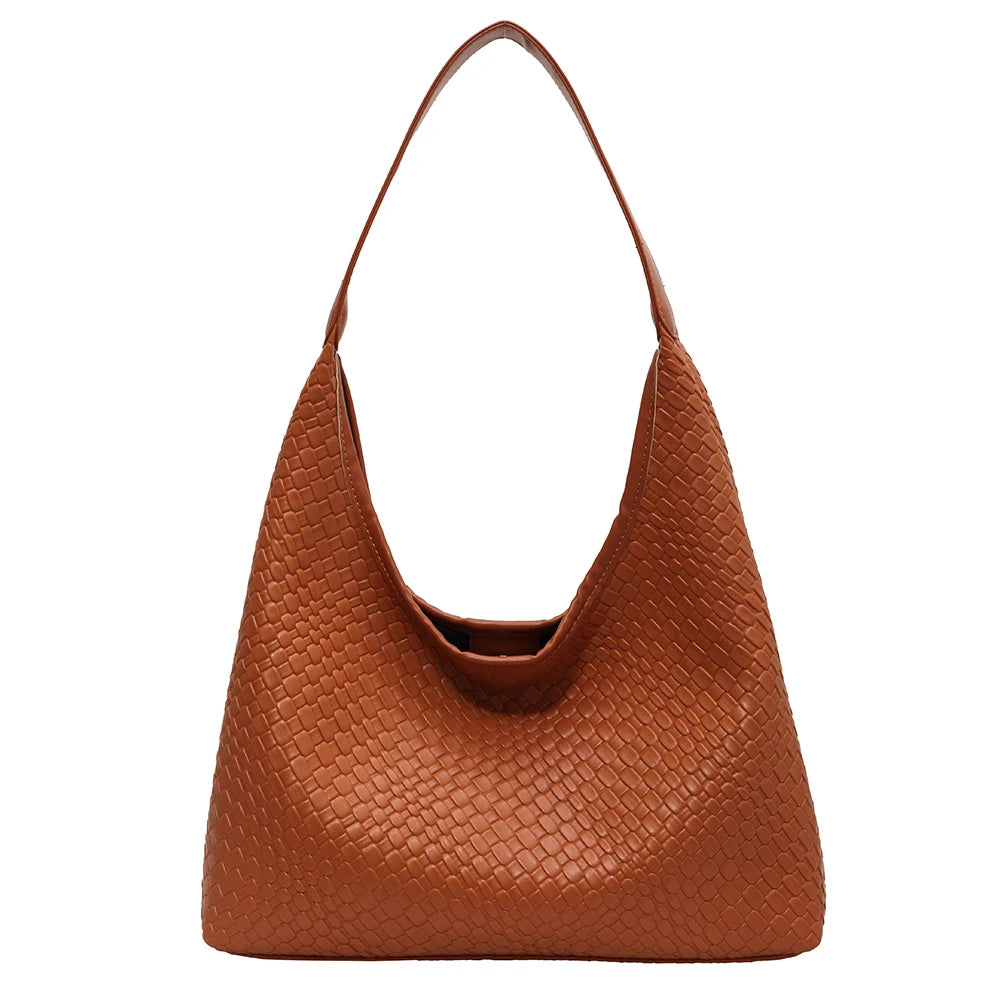 Ladies PU Woven Tote Bag For Women Large Shoulder Satchel Hobo Bag with Pouch Casual Top Handle Bag Armpit Handbag Shopping Bag
