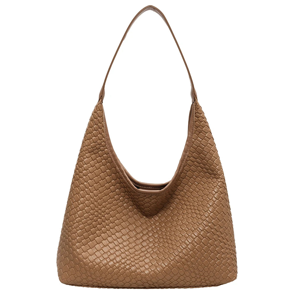 Ladies PU Woven Tote Bag For Women Large Shoulder Satchel Hobo Bag with Pouch Casual Top Handle Bag Armpit Handbag Shopping Bag