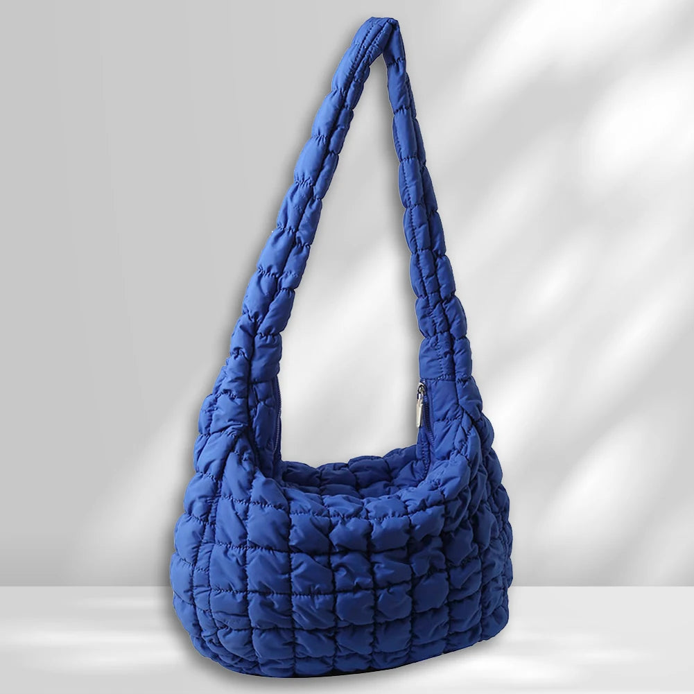 Ladies Tote Bags Large Capacity Lattice Pattern Female Hand Bag Casual Fashion Simple Nylon Quilted Elegant for Weekend Vacation