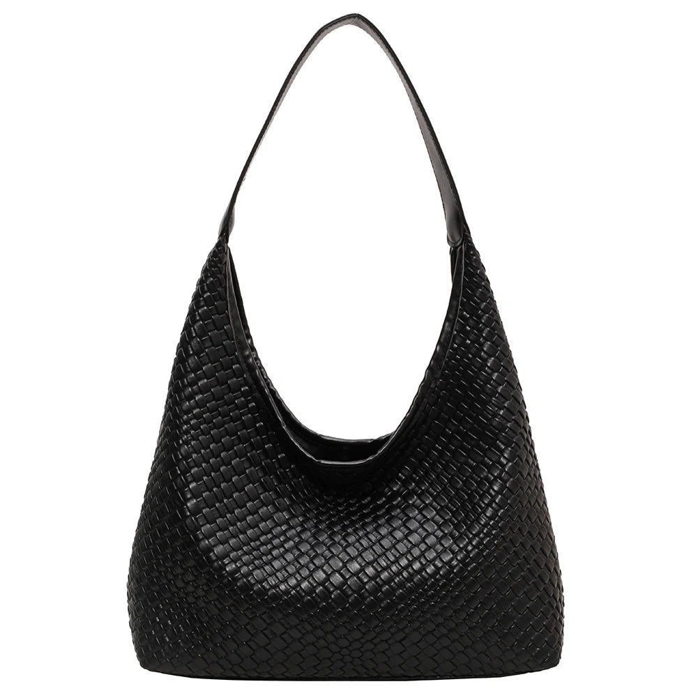 Ladies PU Woven Tote Bag For Women Large Shoulder Satchel Hobo Bag with Pouch Casual Top Handle Bag Armpit Handbag Shopping Bag